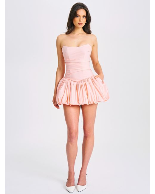 Miss Circle New York Pink Oletta Corset Strapless Bubble Hem Mini Dress