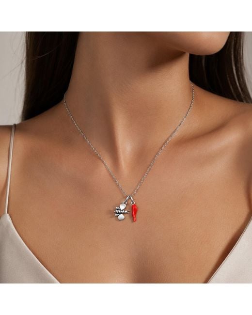 Unaloe Metallic Sterling Bee And Cornicello Charm Necklace