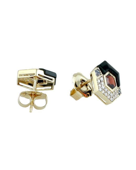 Artisan Black 14K Garnet, Diamond, Sapphire & Onyx Stud Earrings