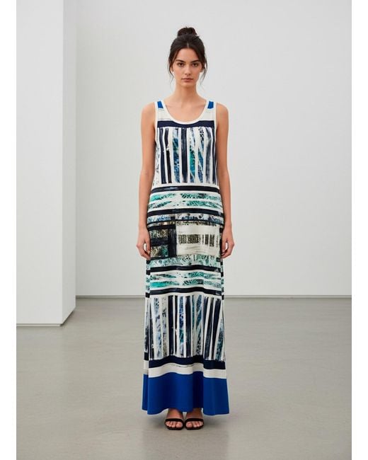 Conquista Blue Abstract Stripe Sleeveless Maxi Dress