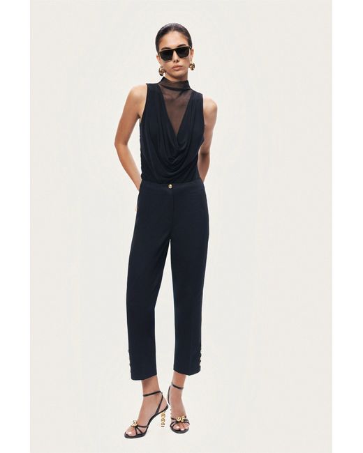 Nocturne Black Draped Mesh-Panel Bodysuit