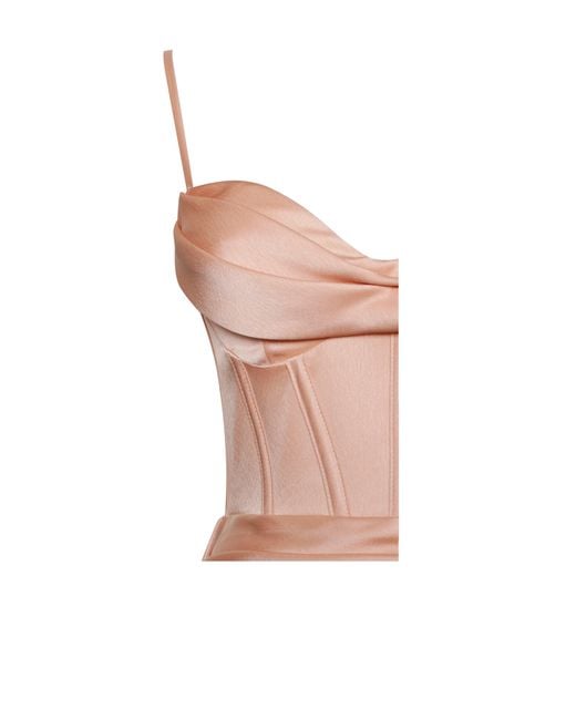 Miss Circle New York Multicolor Elayna Blush Strappy Satin Corset High Slit Gown