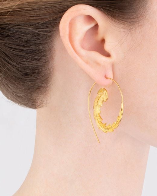 Pats Jewelry Metallic Feather Hoop Earrings