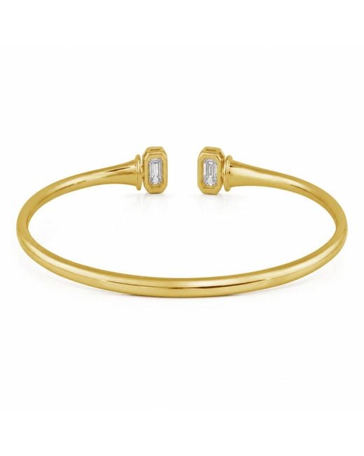 Artisan Metallic 14K Emerald Cut Diamond Open Cuff Bangle Bracelet