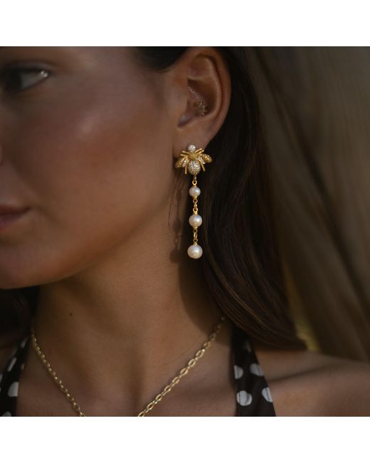 Ebru Jewelry Metallic Queen Bee Pearl & Diamond Earrings