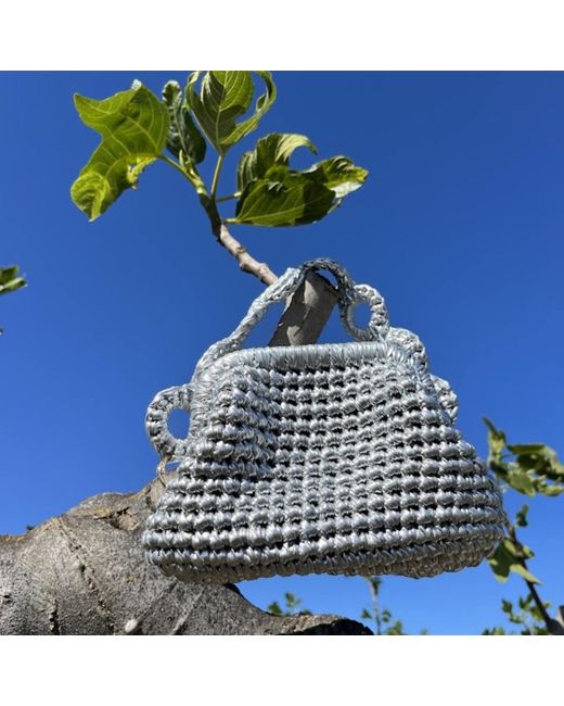 Sibylla Delphica Blue Mini Metallic Crochet Clutch Bag