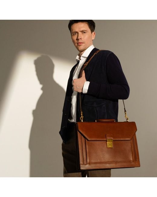 Time Resistance Brown Large Leather Briefcase for men
