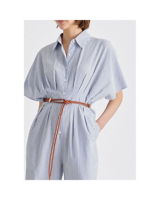 Paisie Blue Striped Jumpsuit With Waist Pleats