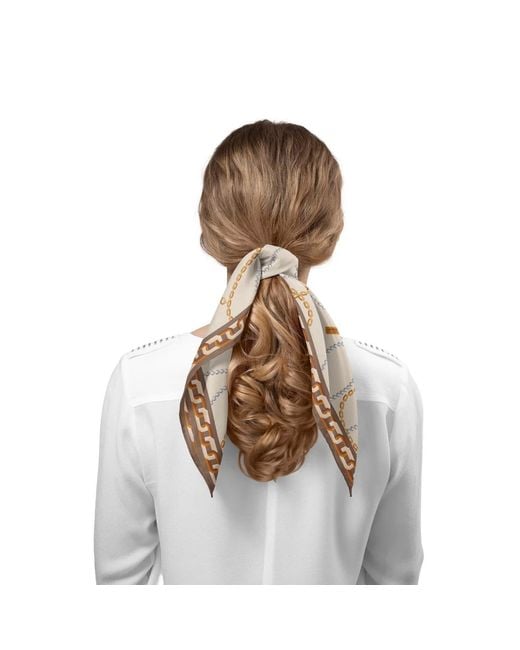 Le Parmentier Natural Neutrals Heritage Chain And Pearls Silk Bandana