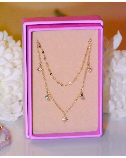 KAMARIA Metallic Moon & Stars Celestial Double Layering Necklace
