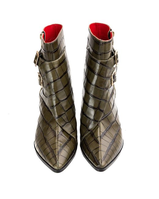Rosamund Muir London Brown Beatrix Crocodile Print Ankle Boots