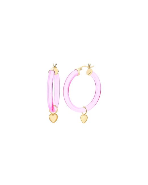 Gold & Honey Pink Heart Charm Hoop Earrings