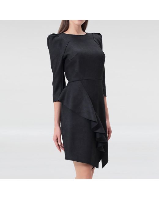 Smart and Joy Black Suede Structured Tailor Dress