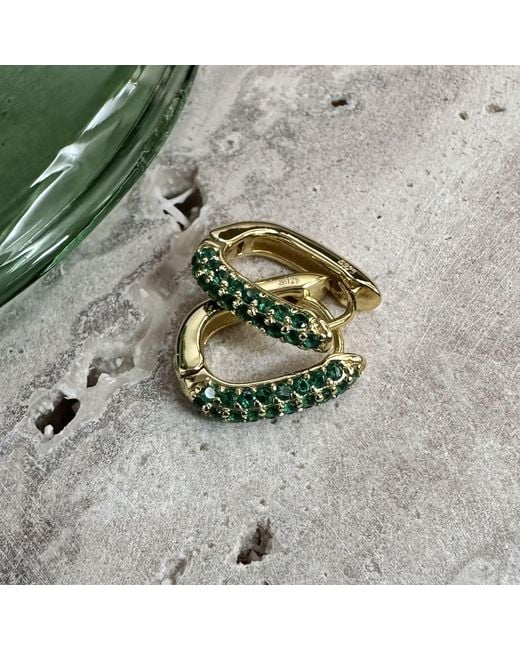 Clemence Wren Metallic Oval Pave Gemstone Huggie Earrings