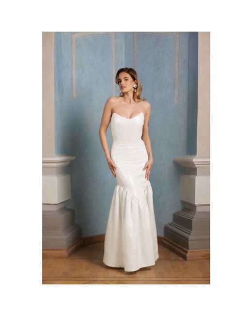 Nomi Fame White Siren Sequins Creamy Strapless Corset Mermaid Gown