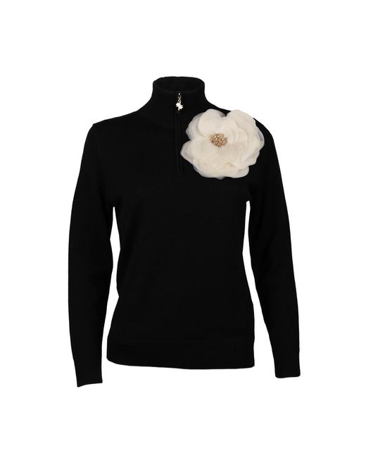 House of Laines London Black Neutrals Laines Couture Quarter Zip Jumper With Embellished Cream Corsage