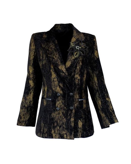 Lalipop Design Black Metallic Print Double-Breasted Blazer