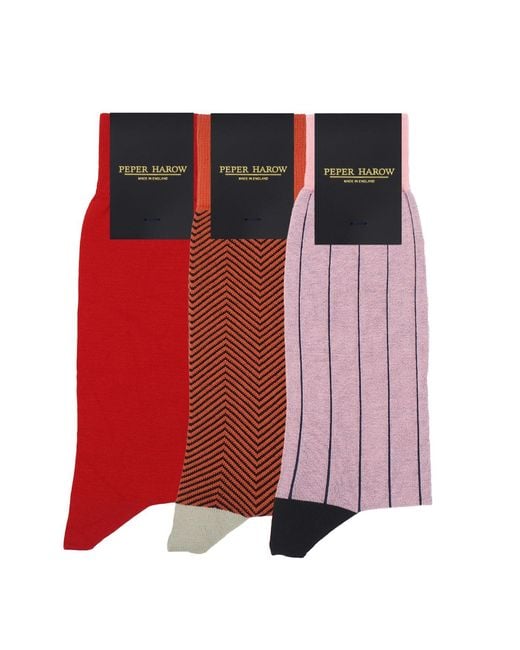 Peper Harow - Made in England Red Luxury Sock Bundle for men