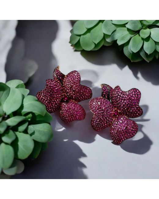 Latelita London Multicolor Flower Large Stud Earrings Ruby Rose Gold