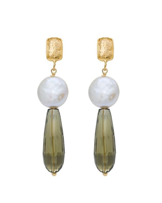 Kybele Studio White Ethereal Glow Earrings With Smoky Quartz & Pearls