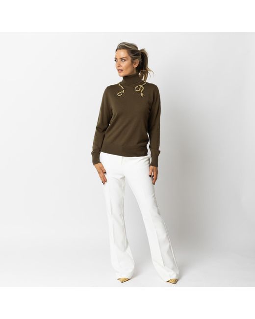 House of Laines London Green Laines Couture Wrap Snake Embellished Knitted Roll Neck Jumper