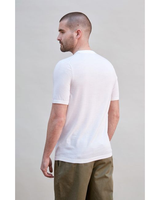Paul James Knitwear White Superfine Merino Wool Illario Knitted T-Shirt for men