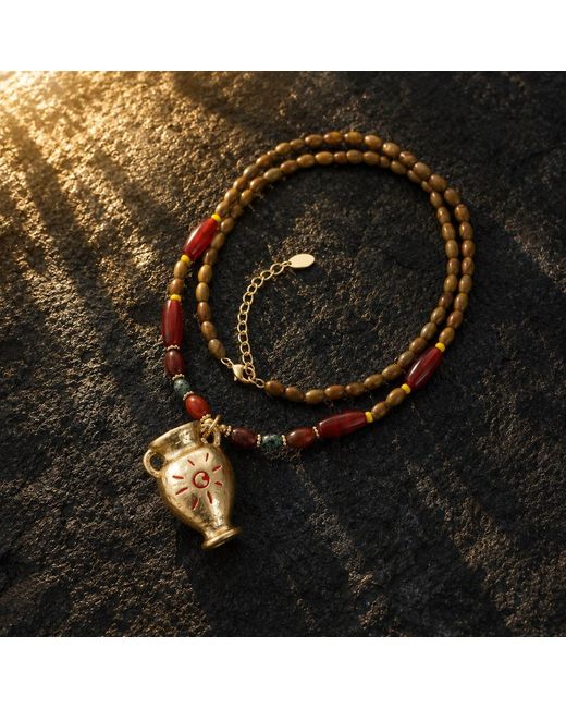 Ormiro Metallic Sunkeeper Amphora Carnelian Beaded Necklace