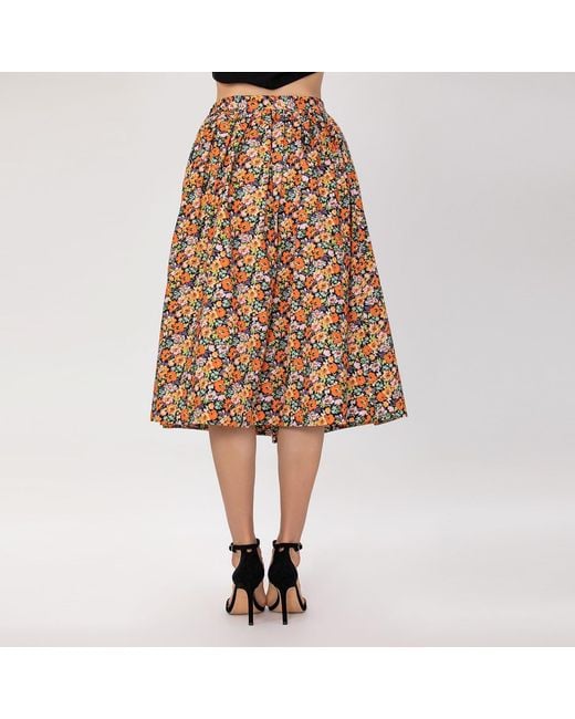 Smart and Joy Brown Retro Floral Print Flared Skirt