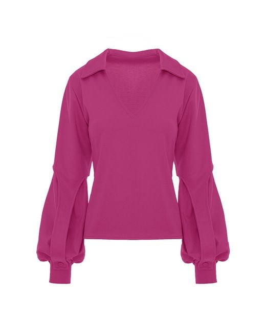 BLUZAT Purple Fuchsia Puff-Sleeve Blouse