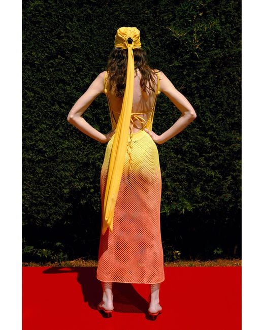 Pcfg Orange The Solar Reflections Sunset Ombre Crochet Maxi Dress