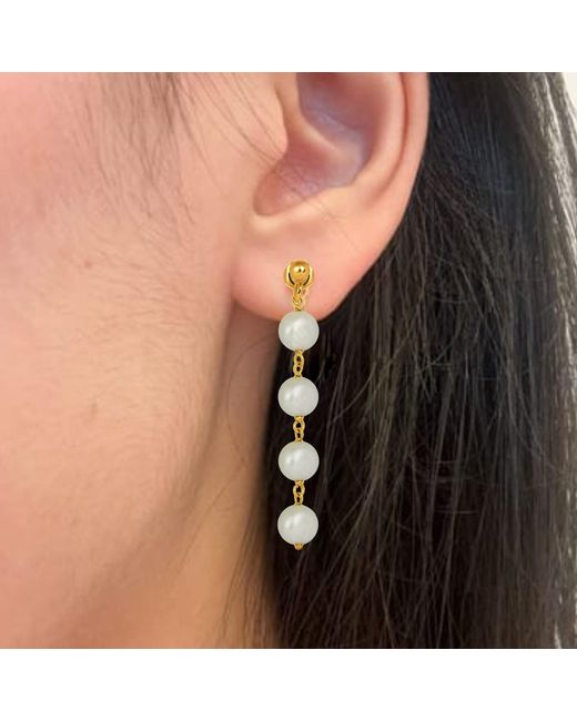 Unaloe White Sterling Pendant Earrings With Four Natural Pearls– Luxury Handmade Jewelry For
