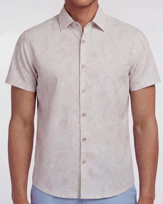 Lords of Harlech White Neutrals Scott Paisley Explosion Ivory Printed Button Up Shirt for men