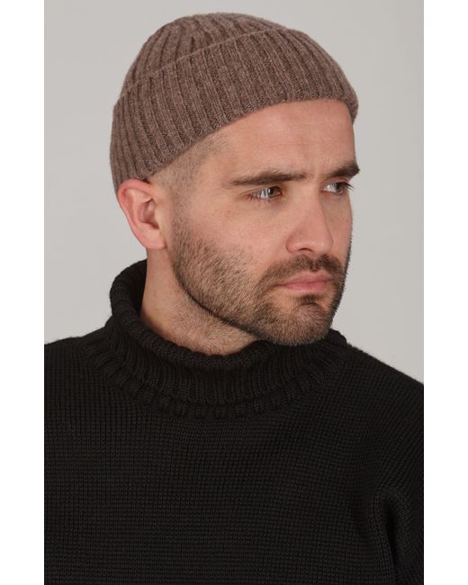 Paul James Knitwear Brown Midweight Lambswool Polperoo Fisherman Beanie for men