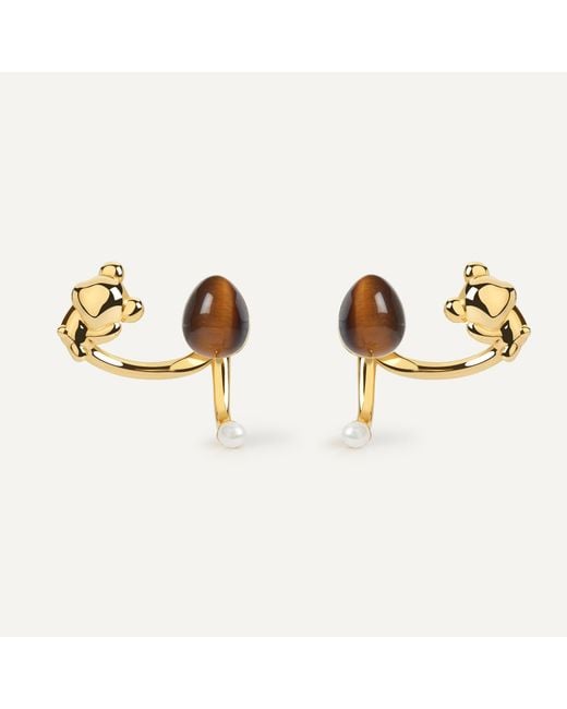 Freqnc Atelier Metallic Cuddly Bear Earrings Rose Quartz Ear Jackets