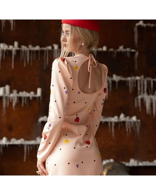 RainSisters Pink Long Sleeve Midi Dress: Peach Blossom