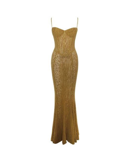 Miss Circle New York Green Ulani Burnout Velvet Detail Mesh Maxi Dress