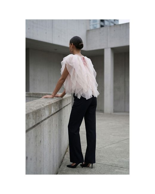 Modenaire Pink Sheer Tulle Blouse With Cascading Ruffles