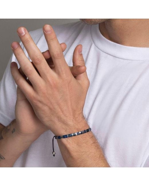 Nialaya Blue Bracelet With Marbled And Miyuki Tila Beads for men