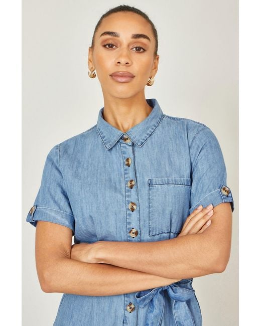 Yumi' Blue Chambray Light Denim Button Jumpsuit