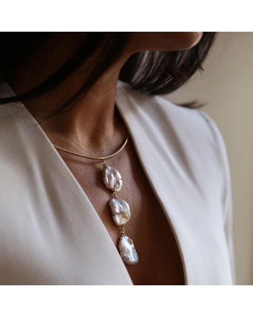 LINYA JEWELLERY Brown Baroque Pearl Dangle Choker