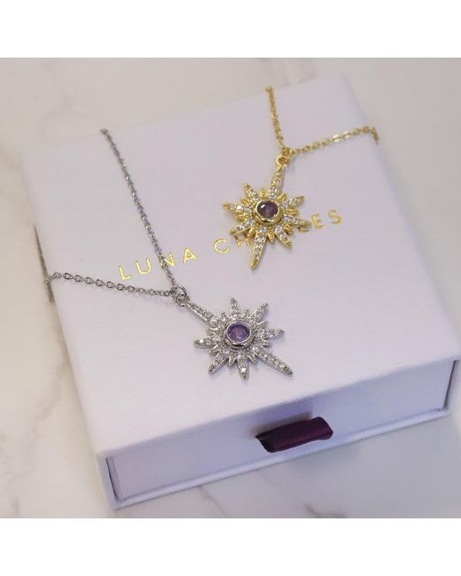 Luna Charles Metallic Heidi North Star Birthstone Necklace February