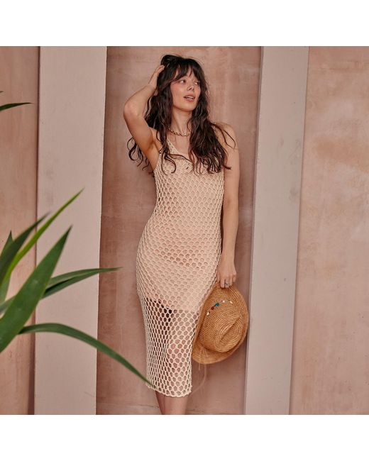 LAtelier London Natural Sardinia Cotton Crochet Midi Dress
