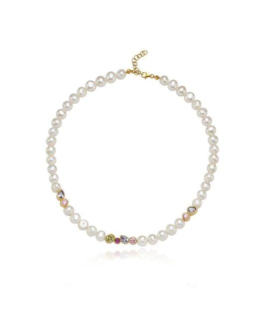 LINYA JEWELLERY Metallic Diana Colorful Stone Pearl Necklace