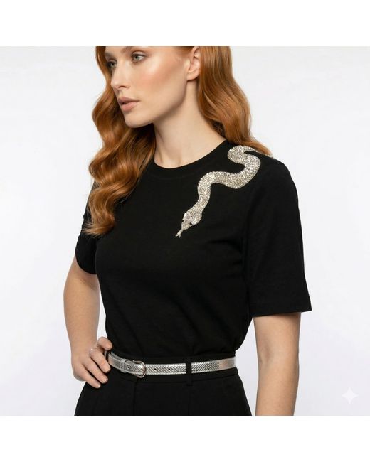 House of Laines London Black Laines Couture Embellished Shoulder Snake T-Shirt