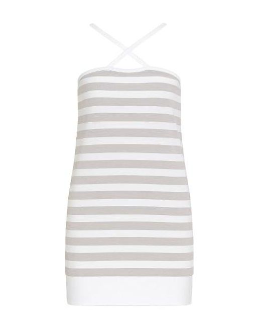 Conquista White Strappy Striped Mini Dress