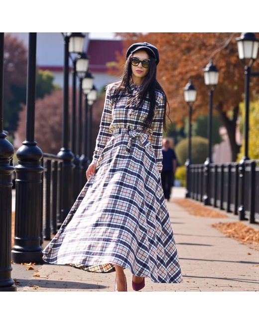 Adrenaline Fashion Black Neutrals Elegant Long Plaid Dress – Designer Dress