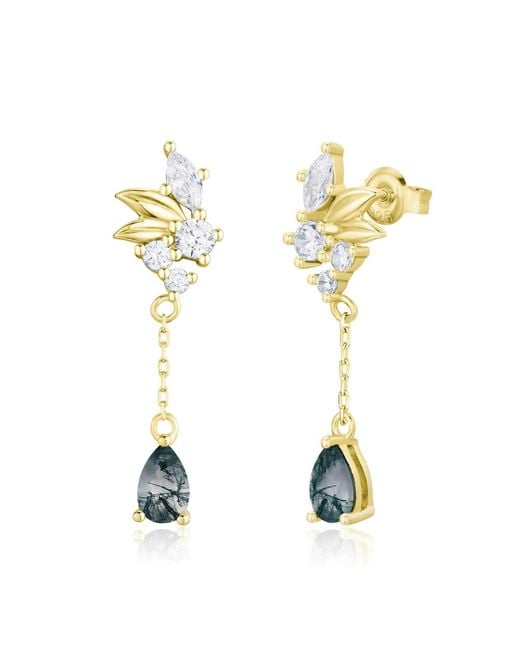 Azura Jewelry New York Metallic Blair Moss Agate Earrings Vermeil