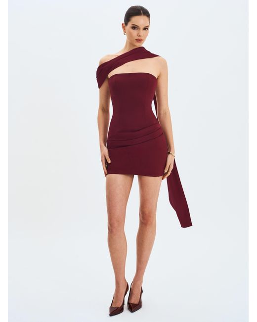 Miss Circle New York Red Ovelia Crimson Satin Ribbon Strapless Mini Dress