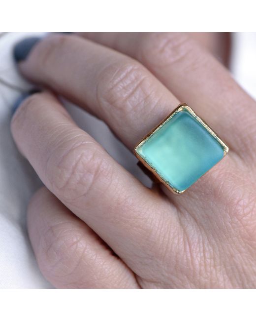 Smart Glass Jewelry Blue Recycled Gin Bottle Cube Ring Aqua