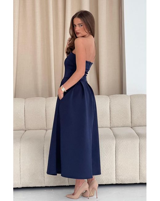 Girl In Mind Blue Danni Strapless Bandeau Midi Dress